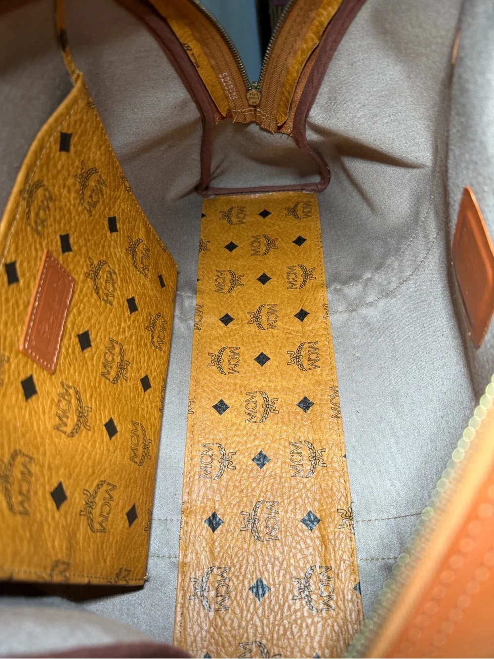 MCM Cognac Monogram Visetos Dome Tote with Shoulder Straps